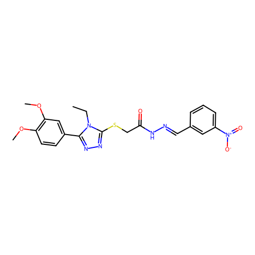 (E)-2-((5-(3,4-dimethoxyphenyl)-4-ethyl-4H-1,2,4-triazol-3-yl)thio)-N'-(3-nitrobenzylidene)acetohydrazide structure