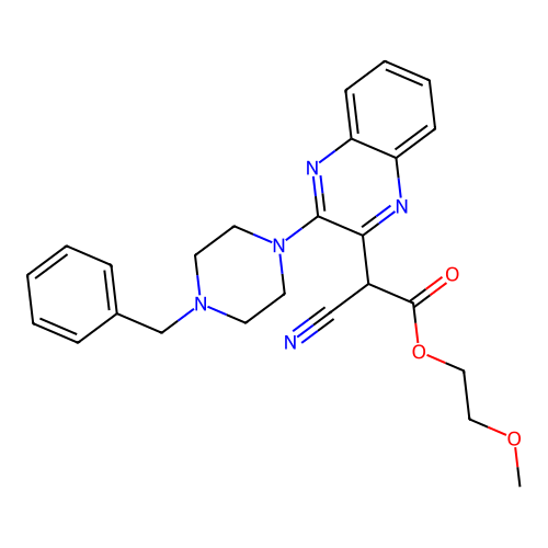 2-methoxyethyl 2-[3-(4-benzylpiperazin-1-yl)quinoxalin-2-yl]-2-cyanoacetate structure