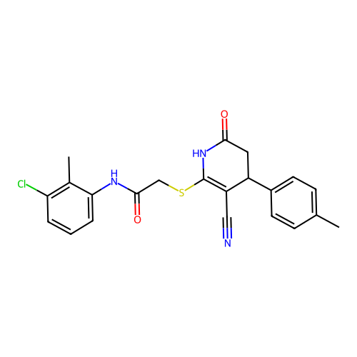 N-(3-chloro-2-methylphenyl)-2-{[3-cyano-4-(4-methylphenyl)-6-oxo-1,4,5,6-tetrahydropyridin-2-yl]sulfanyl}acetamide structure