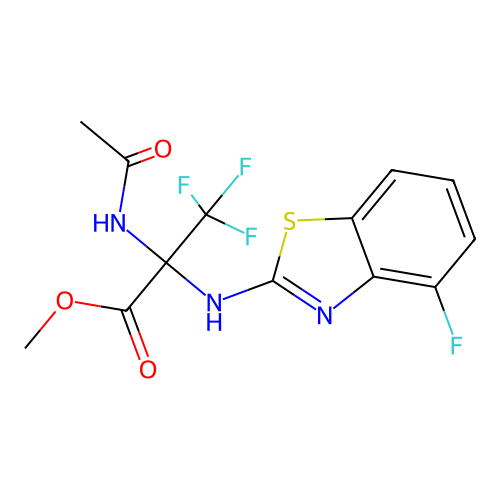 (S)-methyl 2-acetamido-3,3,3-trifluoro-2-((4-fluorobenzo[d]thiazol-2-yl)amino)propanoate structure