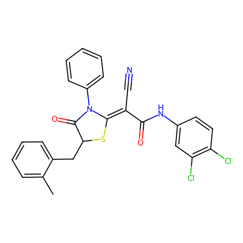 (2Z)-2-cyano-N-(3,4-dichlorophenyl)-2-[5-(2-methylbenzyl)-4-oxo-3-phenyl-1,3-thiazolidin-2-ylidene]ethanamide structure