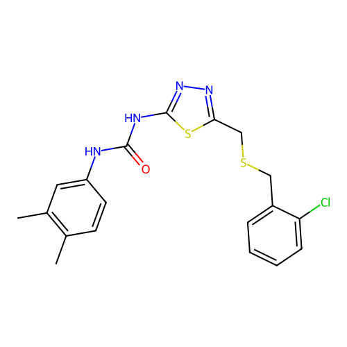 1-(5-{[(2-chlorobenzyl)sulfanyl]methyl}-1,3,4-thiadiazol-2-yl)-3-(3,4-dimethylphenyl)urea structure