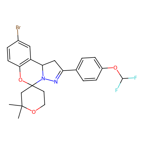 9'-bromo-2'-[4-(difluoromethoxy)phenyl]-2,2-dimethyl-1',2,3,5,6,10b'-hexahydrospiro[pyran-4,5'-pyrazolo[1,5-c][1,3]benzoxazine] structure