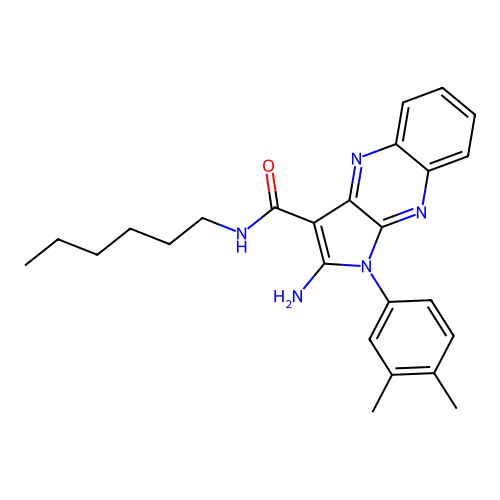 2-amino-1-(3,4-dimethylphenyl)-N-hexyl-1H-pyrrolo[2,3-b]quinoxaline-3-carboxamide structure