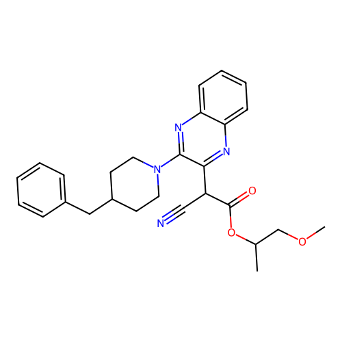 1-Methoxypropan-2-yl [3-(4-benzylpiperidin-1-yl)quinoxalin-2-yl](cyano)acetate structure