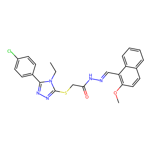 2-{[5-(4-chlorophenyl)-4-ethyl-4H-1,2,4-triazol-3-yl]sulfanyl}-N'-[(E)-(2-methoxynaphthalen-1-yl)methylidene]acetohydrazide structure