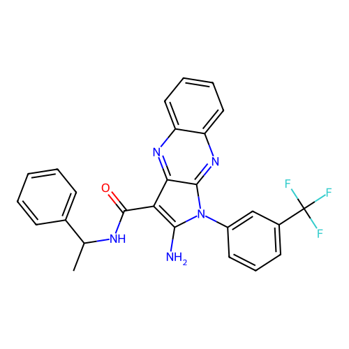 2-amino-N-(1-phenylethyl)-1-(3-(trifluoromethyl)phenyl)-1H-pyrrolo[2,3-b]quinoxaline-3-carboxamide structure