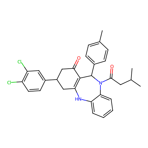 1-[3-(3,4-dichlorophenyl)-1-hydroxy-11-(4-methylphenyl)-2,3,4,11-tetrahydro-10H-dibenzo[b,e][1,4]diazepin-10-yl]-3-methylbutan-1-one structure