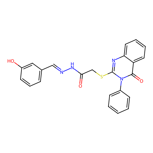 N'-[(E)-(3-hydroxyphenyl)methylidene]-2-[(4-oxo-3-phenyl-3,4-dihydroquinazolin-2-yl)sulfanyl]acetohydrazide structure
