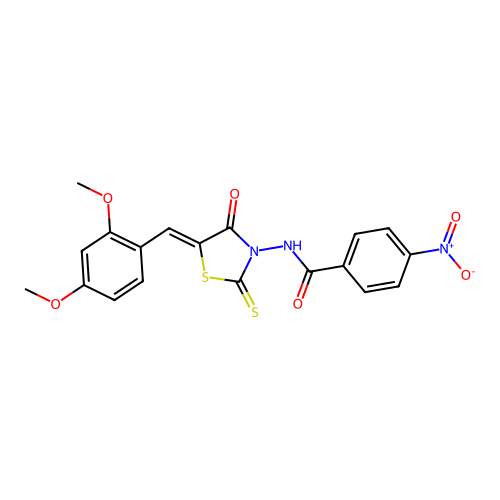 (Z)-N-(5-(2,4-dimethoxybenzylidene)-4-oxo-2-thioxothiazolidin-3-yl)-4-nitrobenzamide structure
