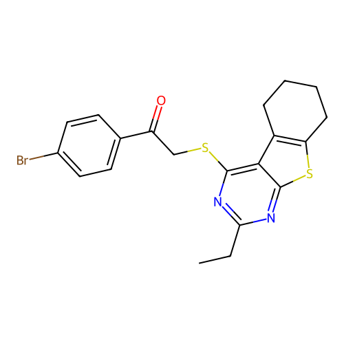 1-(4-bromophenyl)-2-((2-ethyl-5,6,7,8-tetrahydrobenzo[4,5]thieno[2,3-d]pyrimidin-4-yl)thio)ethanone structure