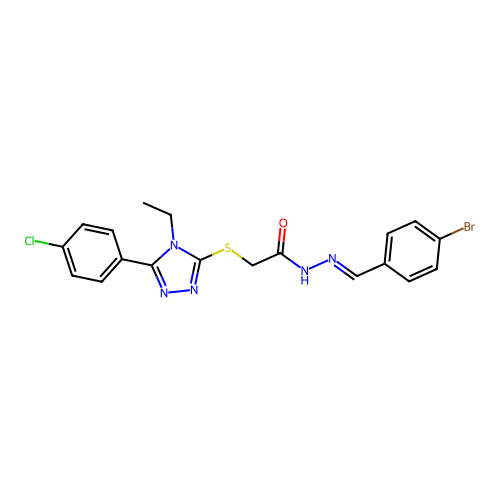 N'-[(E)-(4-bromophenyl)methylidene]-2-{[5-(4-chlorophenyl)-4-ethyl-4H-1,2,4-triazol-3-yl]sulfanyl}acetohydrazide structure