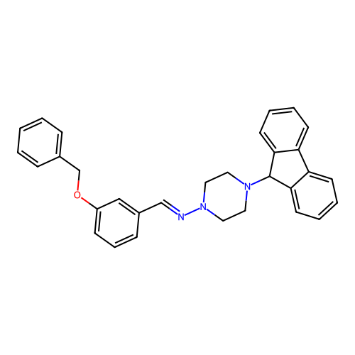 (E)-N-(3-(benzyloxy)benzylidene)-4-(9H-fluoren-9-yl)piperazin-1-amine structure