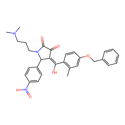 (4E)-1-[3-(dimethylamino)propyl]-4-[hydroxy-(2-methyl-4-phenylmethoxyphenyl)methylidene]-5-(4-nitrophenyl)pyrrolidine-2,3-dione structure