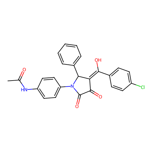 N-(4-{(3E)-3-[(4-chlorophenyl)(hydroxy)methylidene]-4,5-dioxo-2-phenylpyrrolidin-1-yl}phenyl)acetamide structure
