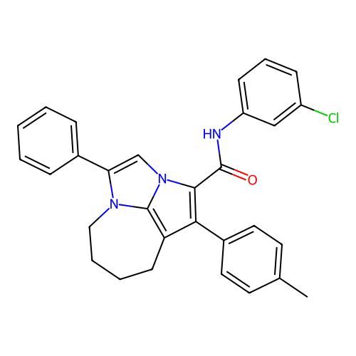 N-(3-chlorophenyl)-1-(4-methylphenyl)-4-phenyl-5,6,7,8-tetrahydro-2a,4a-diazacyclopenta[cd]azulene-2-carboxamide structure