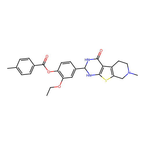 2-ethoxy-4-(4-hydroxy-7-methyl-1,2,5,6,7,8-hexahydropyrido[4',3':4,5]thieno[2,3-d]pyrimidin-2-yl)phenyl 4-methylbenzoate structure