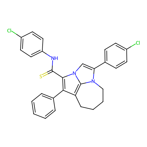 N,4-bis(4-chlorophenyl)-1-phenyl-5,6,7,8-tetrahydro-2a,4a-diazacyclopenta[cd]azulene-2-carbothioamide structure