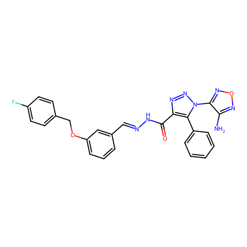 (E)-1-(4-amino-1,2,5-oxadiazol-3-yl)-N'-(3-((4-fluorobenzyl)oxy)benzylidene)-5-phenyl-1H-1,2,3-triazole-4-carbohydrazide structure