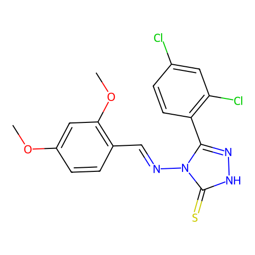 (E)-5-(2,4-dichlorophenyl)-4-((2,4-dimethoxybenzylidene)amino)-4H-1,2,4-triazole-3-thiol structure