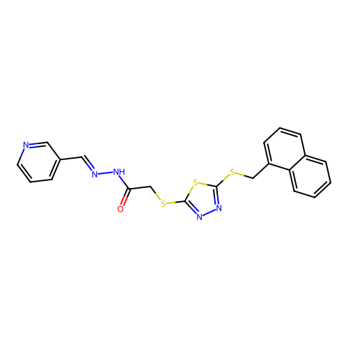 2-({5-[(naphthalen-1-ylmethyl)sulfanyl]-1,3,4-thiadiazol-2-yl}sulfanyl)-N'-[(E)-pyridin-3-ylmethylidene]acetohydrazide structure