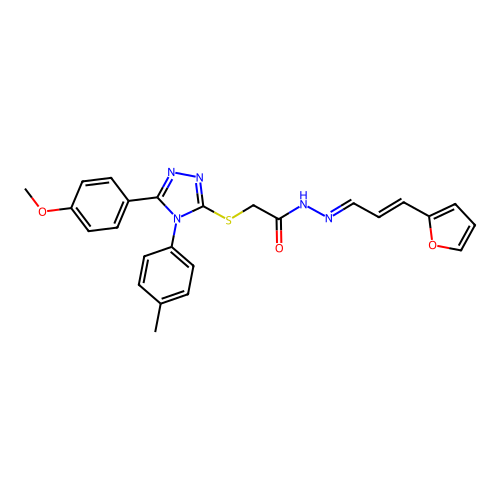 (E)-N'-((E)-3-(furan-2-yl)allylidene)-2-((5-(4-methoxyphenyl)-4-(p-tolyl)-4H-1,2,4-triazol-3-yl)thio)acetohydrazide structure