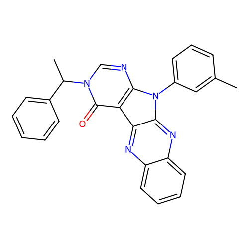 11-(3-methylphenyl)-3-(1-phenylethyl)-3,11-dihydro-4H-pyrimido[5',4':4,5]pyrrolo[2,3-b]quinoxalin-4-one structure