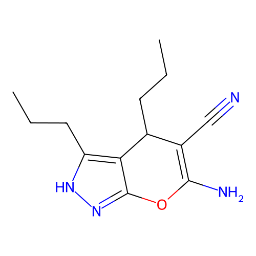 6-Amino-3,4-dipropyl-1,4-dihydropyrano[2,3-c]pyrazole-5-carbonitrile structure