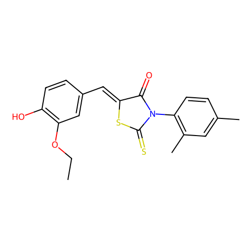 (Z)-3-(2,4-dimethylphenyl)-5-(3-ethoxy-4-hydroxybenzylidene)-2-thioxothiazolidin-4-one structure