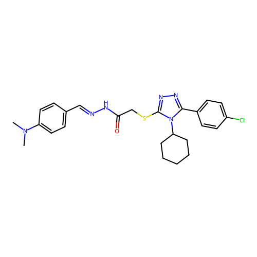 2-{[5-(4-chlorophenyl)-4-cyclohexyl-4H-1,2,4-triazol-3-yl]sulfanyl}-N'-{(E)-[4-(dimethylamino)phenyl]methylidene}acetohydrazide structure