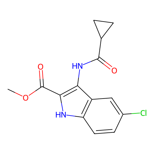 methyl 5-chloro-3-(cyclopropanecarbonylamino)-1H-indole-2-carboxylate structure
