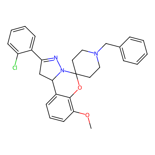 1'-benzyl-2-(2-chlorophenyl)-7-methoxy-1,10b-dihydrospiro[benzo[e]pyrazolo[1,5-c][1,3]oxazine-5,4'-piperidine] structure