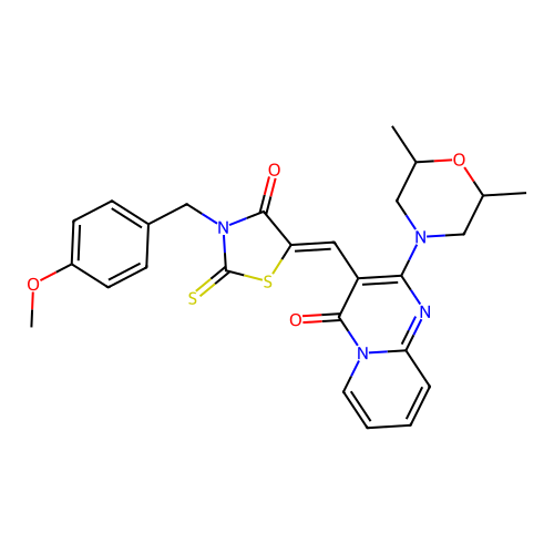 2-(2,6-dimethylmorpholin-4-yl)-3-{(Z)-[3-(4-methoxybenzyl)-4-oxo-2-thioxo-1,3-thiazolidin-5-ylidene]methyl}-4H-pyrido[1,2-a]pyrimidin-4-one structure