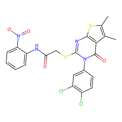 2-((3-(3,4-dichlorophenyl)-5,6-dimethyl-4-oxo-3,4-dihydrothieno[2,3-d]pyrimidin-2-yl)thio)-N-(2-nitrophenyl)acetamide structure