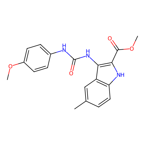 methyl 3-{[(4-methoxyphenyl)carbamoyl]amino}-5-methyl-1H-indole-2-carboxylate structure