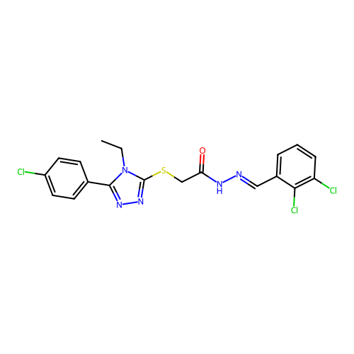 2-{[5-(4-chlorophenyl)-4-ethyl-4H-1,2,4-triazol-3-yl]sulfanyl}-N'-[(E)-(2,3-dichlorophenyl)methylidene]acetohydrazide structure