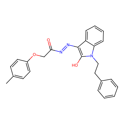 2-(4-methylphenoxy)-N'-[(3Z)-2-oxo-1-(2-phenylethyl)-1,2-dihydro-3H-indol-3-ylidene]acetohydrazide structure