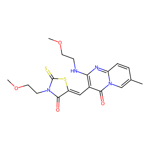 (Z)-3-(2-methoxyethyl)-5-((2-((2-methoxyethyl)amino)-7-methyl-4-oxo-4H-pyrido[1,2-a]pyrimidin-3-yl)methylene)-2-thioxothiazolidin-4-one structure