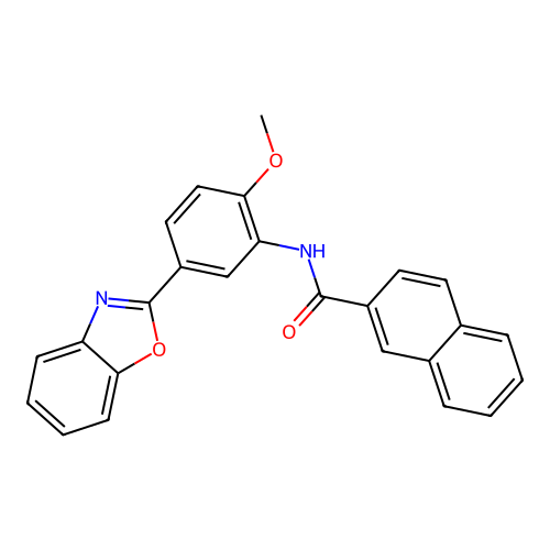 N-[5-(1,3-benzoxazol-2-yl)-2-methoxyphenyl]naphthalene-2-carboxamide structure