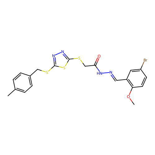 N'-[(E)-(5-bromo-2-methoxyphenyl)methylidene]-2-({5-[(4-methylbenzyl)sulfanyl]-1,3,4-thiadiazol-2-yl}sulfanyl)acetohydrazide structure