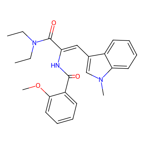 (Z)-N-(3-(diethylamino)-1-(1-methyl-1H-indol-3-yl)-3-oxoprop-1-en-2-yl)-2-methoxybenzamide structure