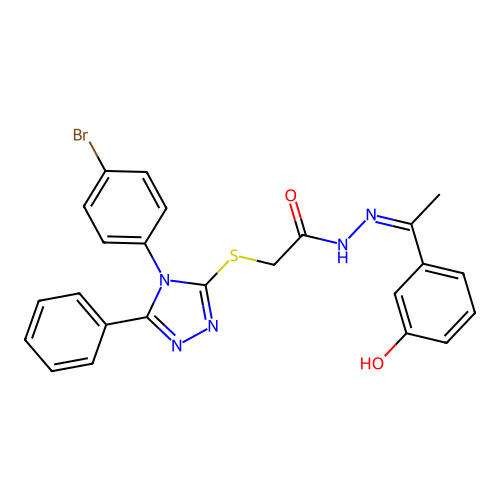 2-[[4-(4-bromophenyl)-5-phenyl-1,2,4-triazol-3-yl]sulfanyl]-N-[(E)-1-(3-hydroxyphenyl)ethylideneamino]acetamide structure