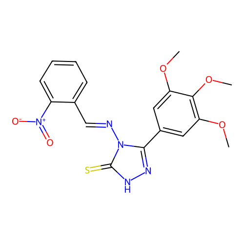 (E)-4-((2-nitrobenzylidene)amino)-5-(3,4,5-trimethoxyphenyl)-4H-1,2,4-triazole-3-thiol structure