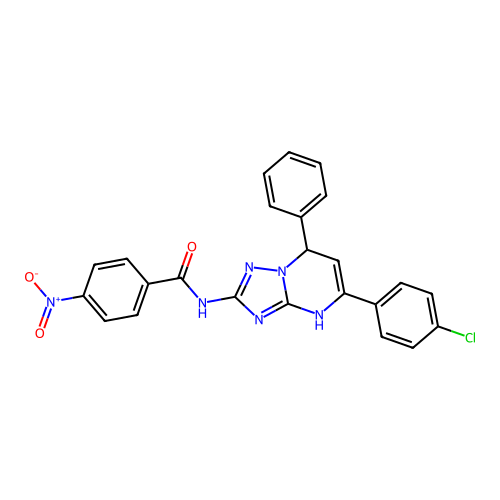 N-(5-(4-chlorophenyl)-7-phenyl-4,7-dihydro-[1,2,4]triazolo[1,5-a]pyrimidin-2-yl)-4-nitrobenzamide structure
