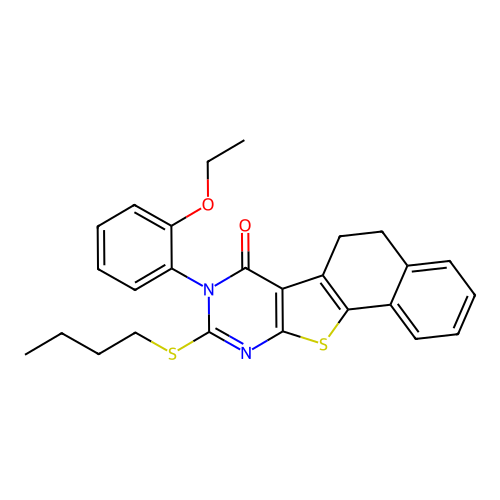 9-(butylsulfanyl)-8-(2-ethoxyphenyl)-5,8-dihydronaphtho[2',1':4,5]thieno[2,3-d]pyrimidin-7(6H)-one structure