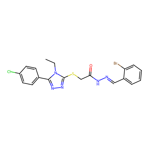 N'-[(E)-(2-bromophenyl)methylidene]-2-{[5-(4-chlorophenyl)-4-ethyl-4H-1,2,4-triazol-3-yl]sulfanyl}acetohydrazide structure