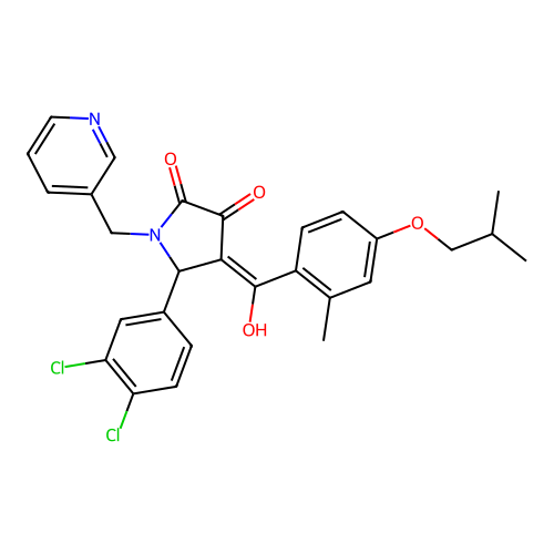 (4E)-5-(3,4-dichlorophenyl)-4-[hydroxy-[2-methyl-4-(2-methylpropoxy)phenyl]methylidene]-1-(pyridin-3-ylmethyl)pyrrolidine-2,3-dione structure