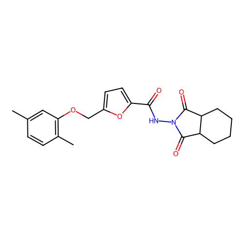 5-[(2,5-dimethylphenoxy)methyl]-N-(1,3-dioxooctahydro-2H-isoindol-2-yl)furan-2-carboxamide structure