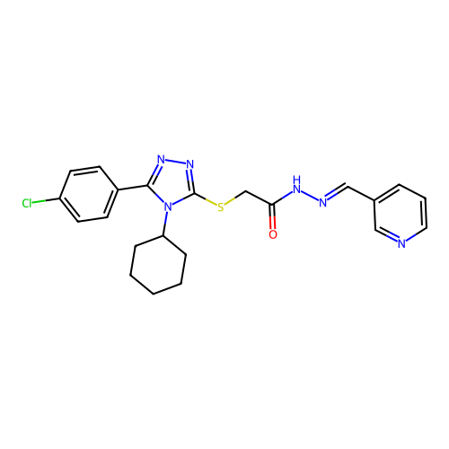 2-{[5-(4-chlorophenyl)-4-cyclohexyl-4H-1,2,4-triazol-3-yl]sulfanyl}-N'-[(E)-pyridin-3-ylmethylidene]acetohydrazide structure