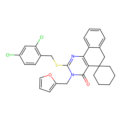 2-((2,4-dichlorobenzyl)thio)-3-(furan-2-ylmethyl)-3H-spiro[benzo[h]quinazoline-5,1'-cyclohexan]-4(6H)-one structure